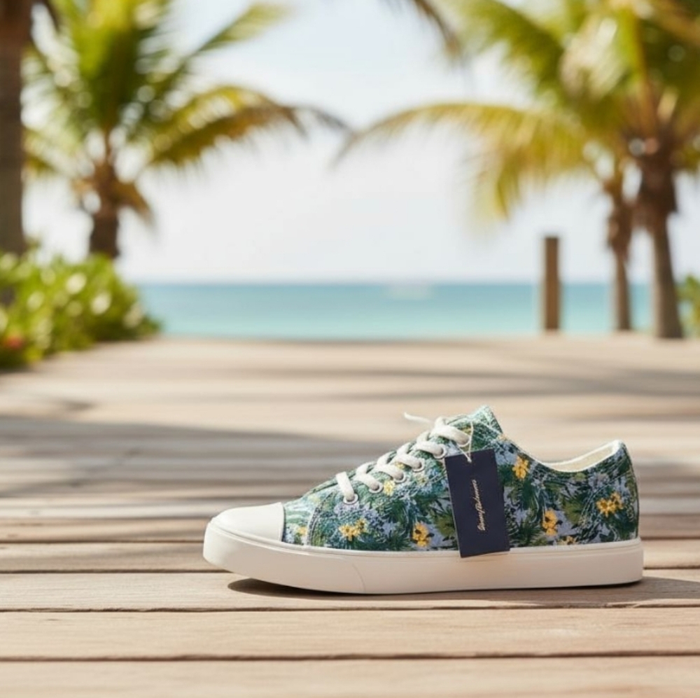 Tommy Bahama Floral Canvas Sneakers - Green and White Size 8.5 - Picture 4 of 13
